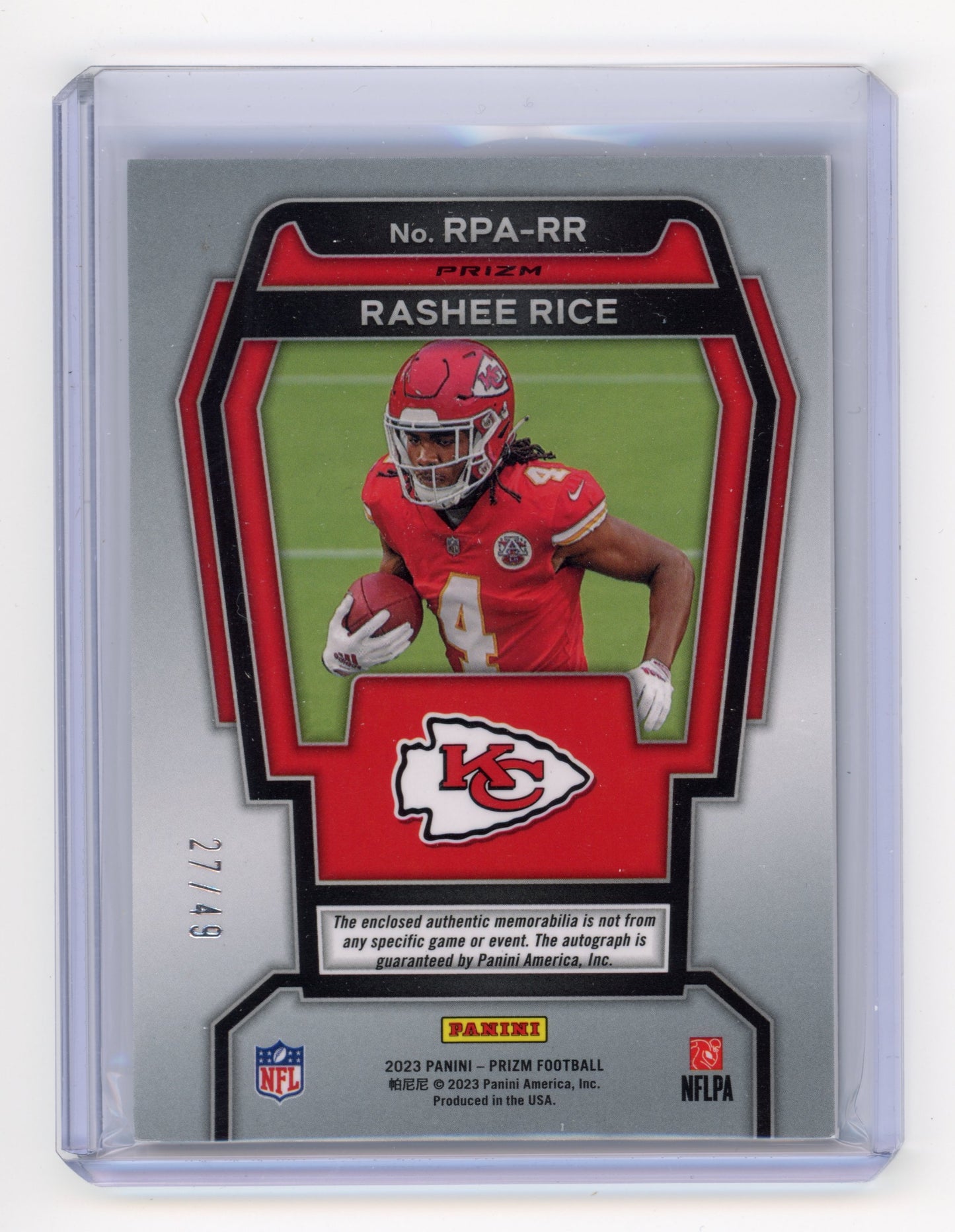 2023 Panini Prizm Rashee Rice RPA Purple Power RC 27 / 49 #RPA-RR