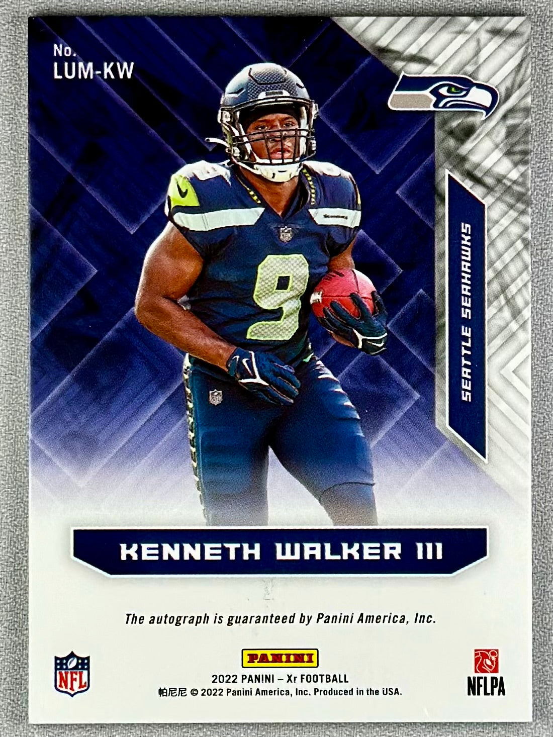 2022 Panini XR Kenneth Walker III Luminous Endorsements Blue /49 #LUM-KW RC