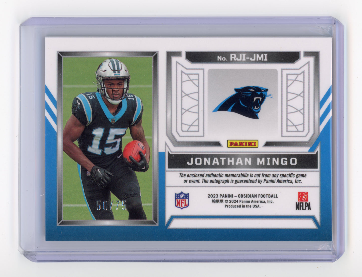 2023 Panini Obsidian Jonathan Mingo Rookie Jersey Ink Purple /75 #RJT-JMI