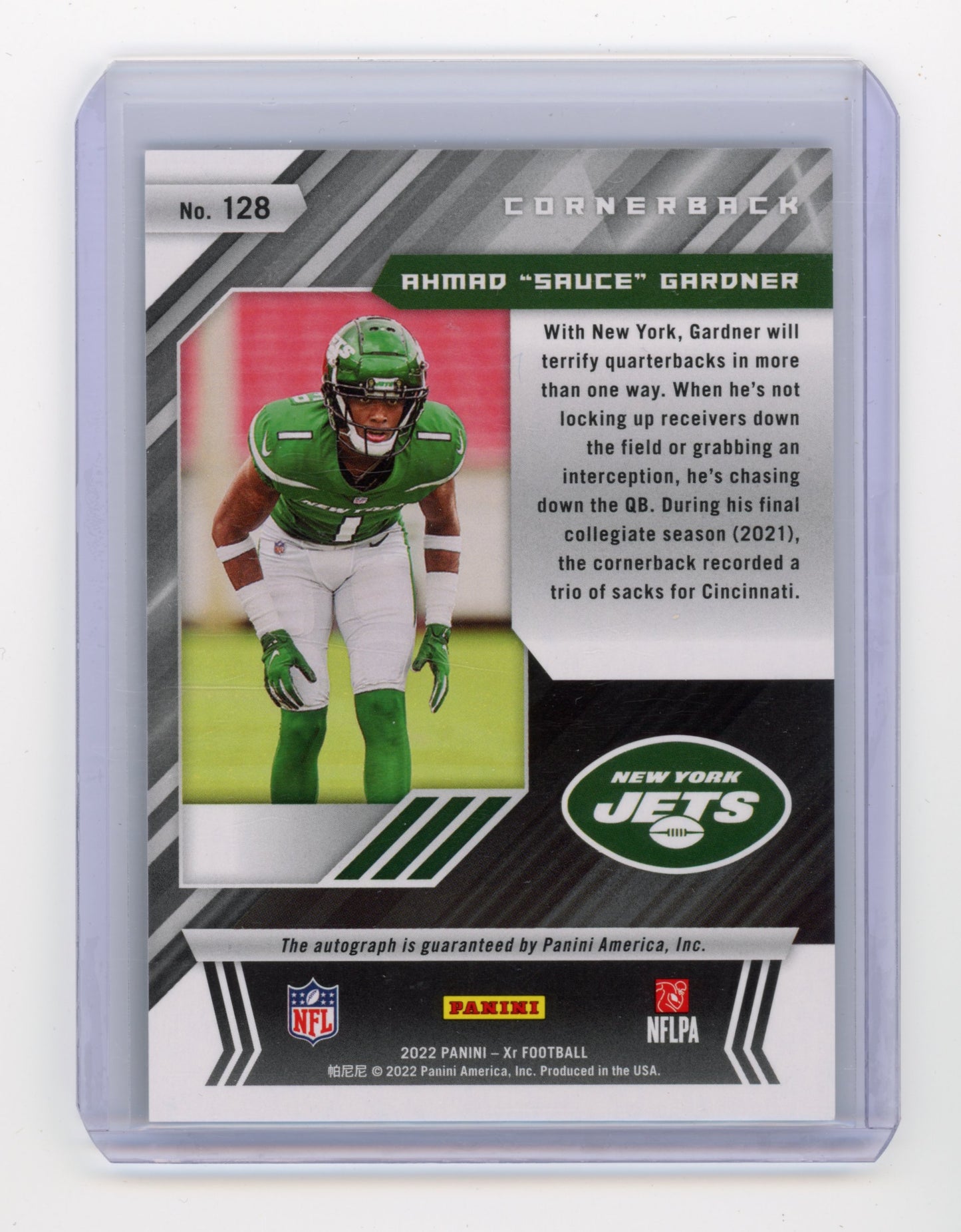 2022 Panini XR Ahmad 'Sauce' Gardner Rookie Autograph 39/99 RC #128