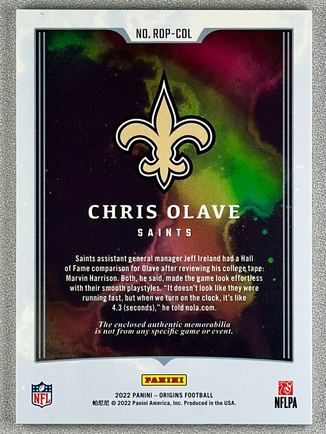 2022 Panini Origins Chris Olave Rookie Patches Orange /75 #ROPCOL RC