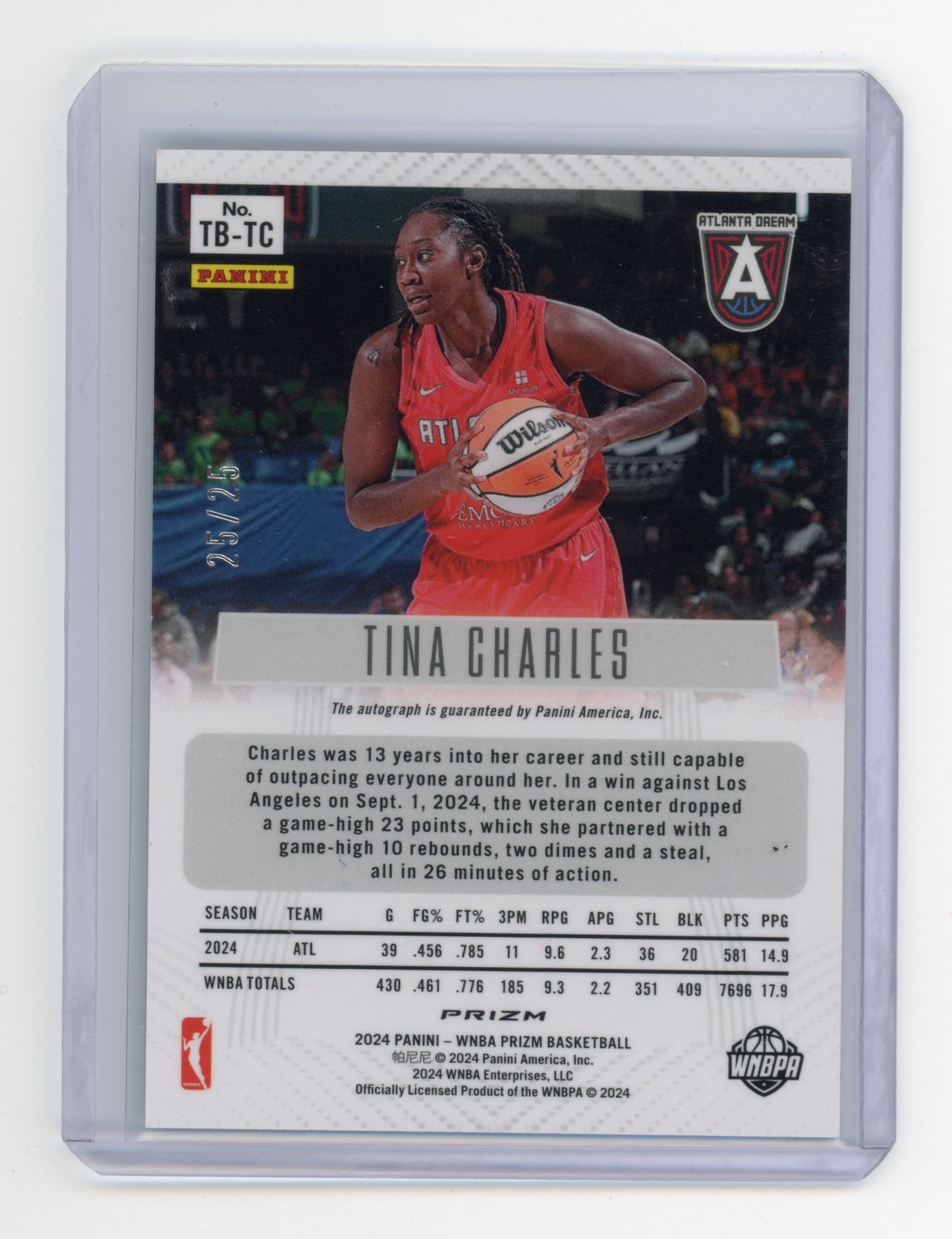 2024 Panini Prizm Tina Charles Throwback Autograph Mojo 25/25 #TB-TC