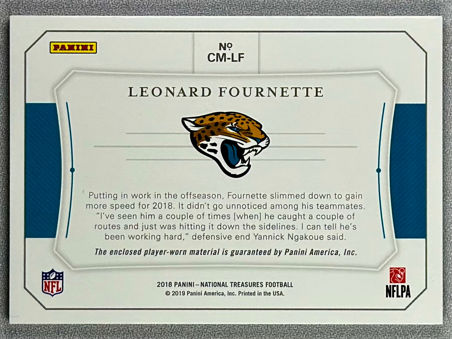 2018 Panini National Treasures Leonard Fournette Colossal Holo Gold Prime /10