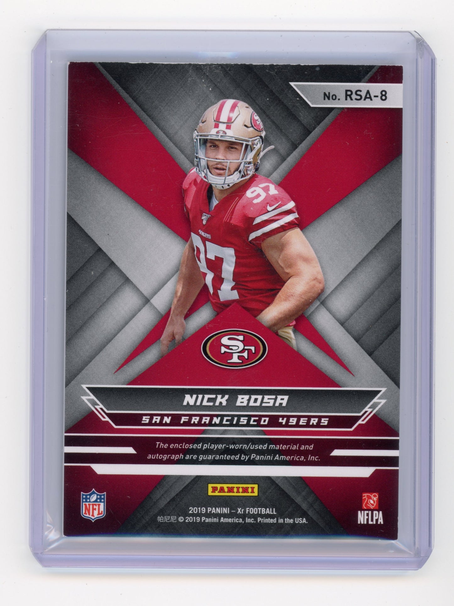 2019 Panini XR Nick Bosa Rookie Swatch Autograph Gold 04/10 RC #RSA-8