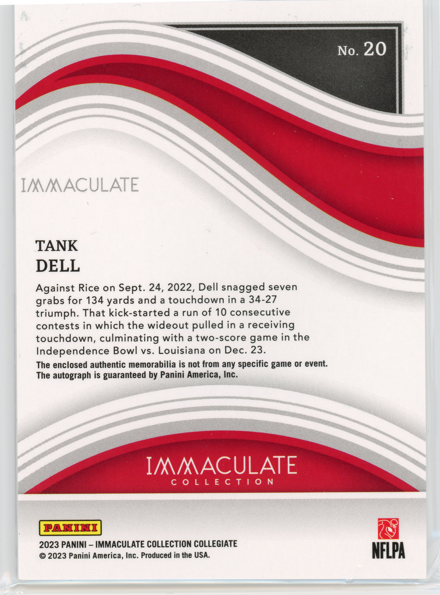 2023 Panini Immaculate Collection Collegiate Tank Dell RPA Red /65 #20