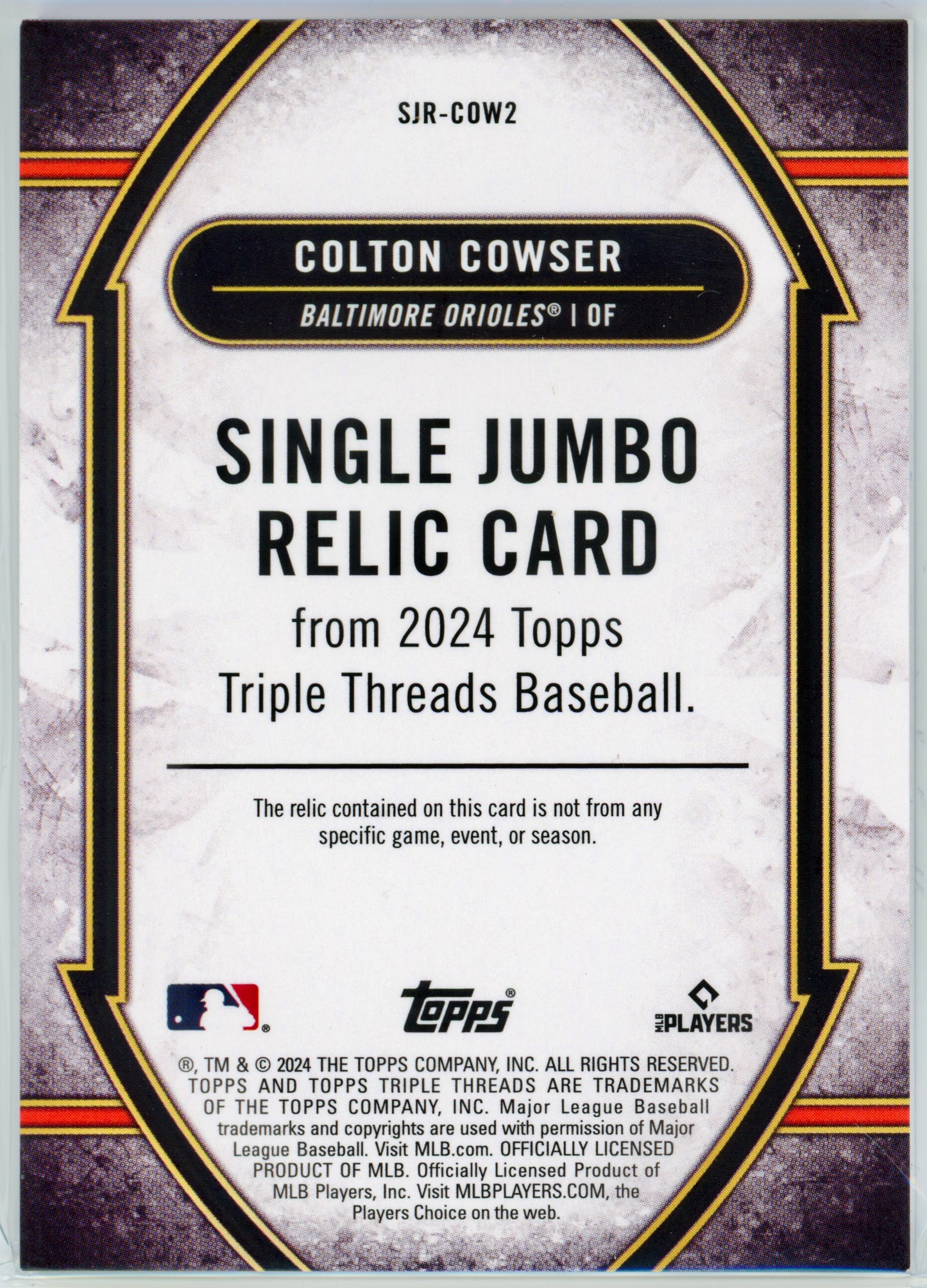 2024 Topps Triple Threads Colton Cowser Single Jumbo Relic /48 #SJR-COW2