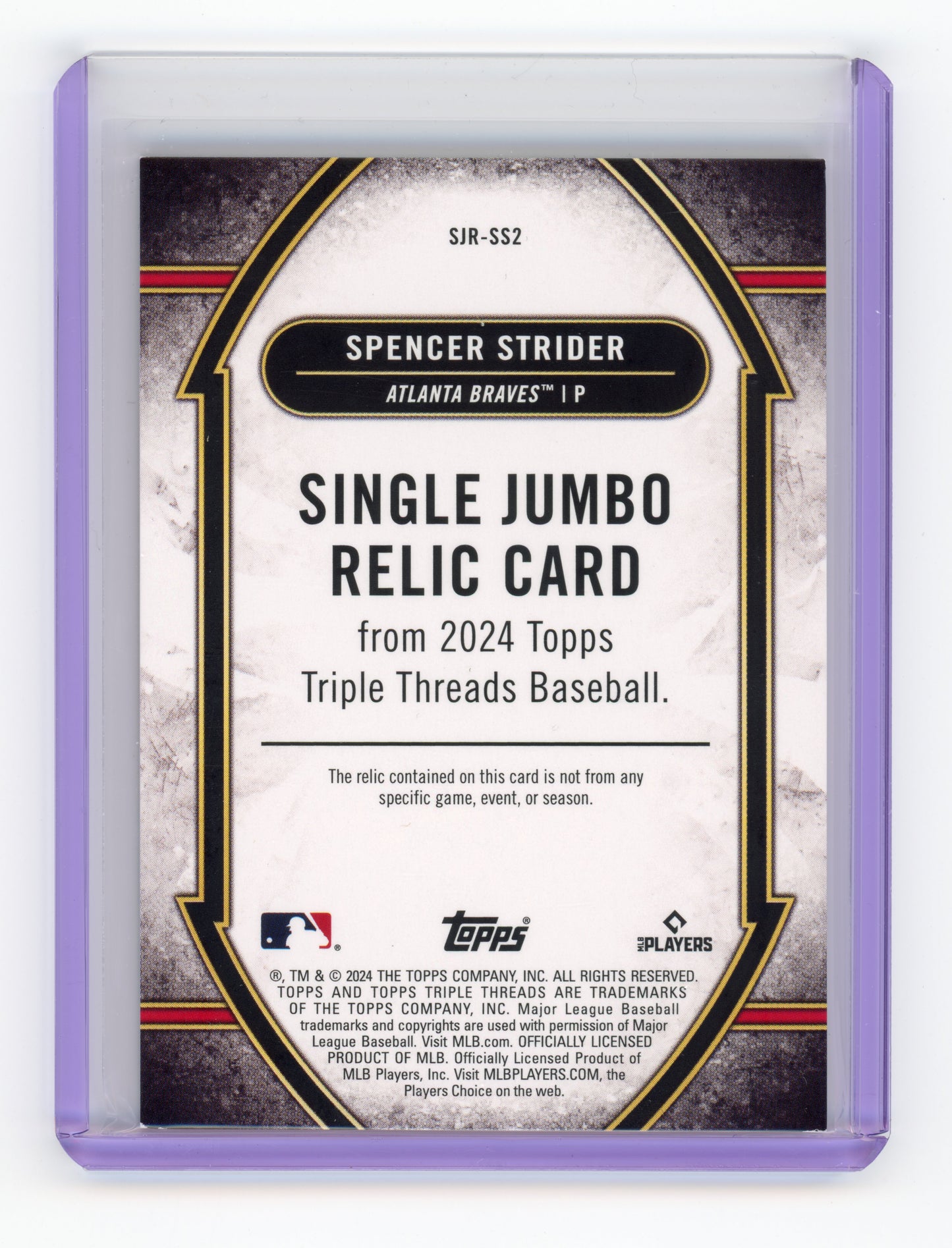 2024 Topps Triple Threads Spencer Strider Single Jumbo Relic Amber /18 #SJR-SS2