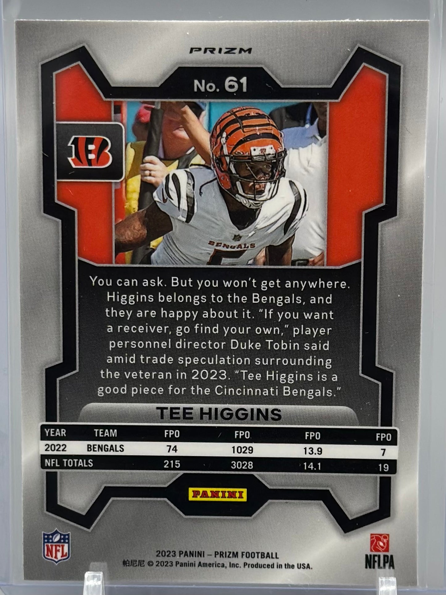 2023 Panini Prizm Tee Higgins Red Sparkle #61