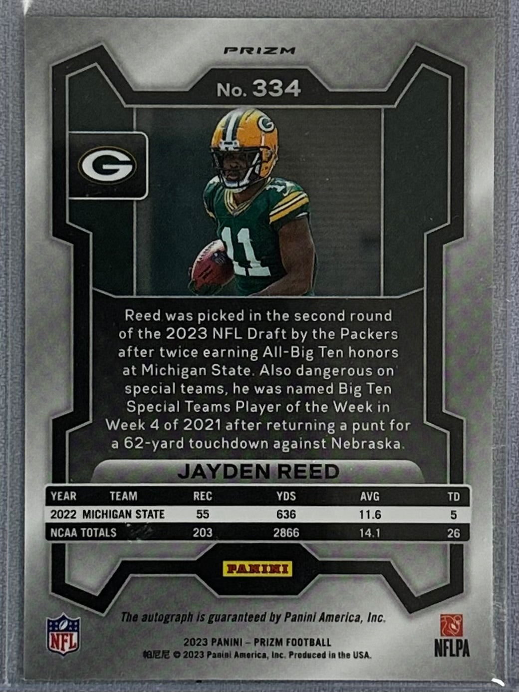 2023 Panini Prizm Jayden Reed Rookie Auto Silver #334