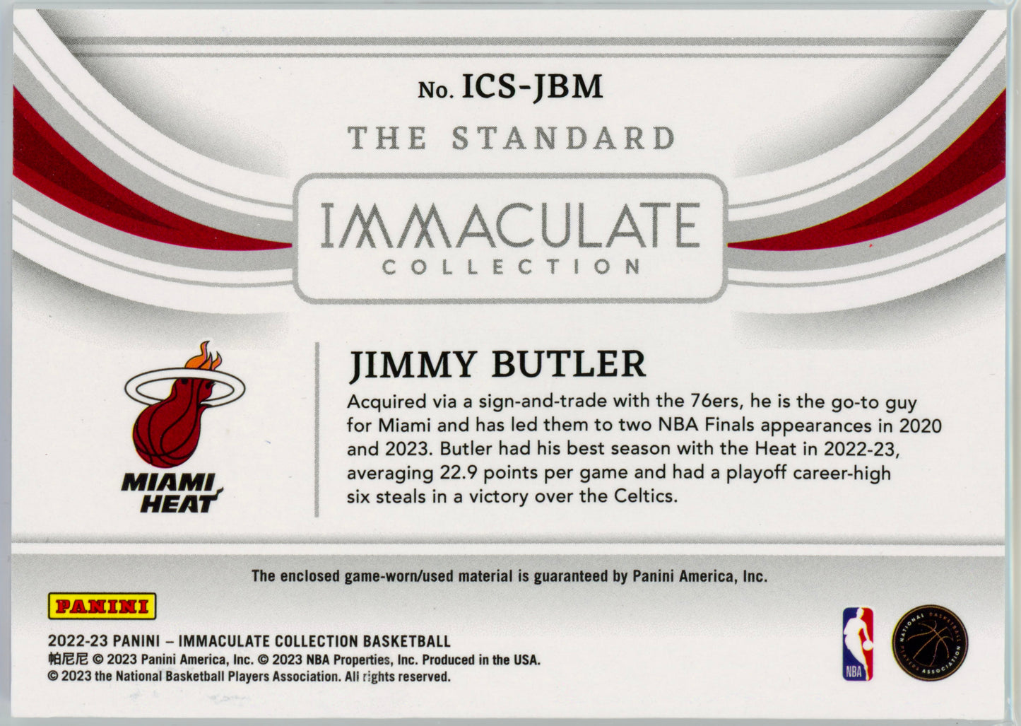 2022 Panini Immaculate Collection Jimmy Butler The Standard /99 #ICS-JBM