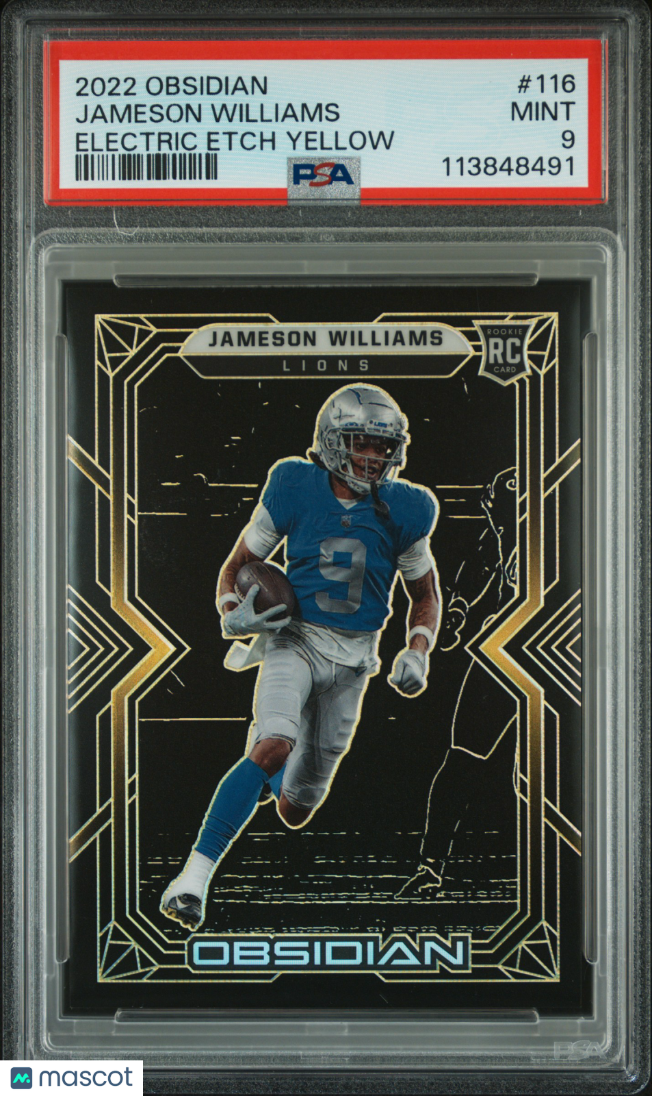 2022 Panini Obsidian Jameson Williams Electric Etch Yellow RC 23/25 #116 PSA 9
