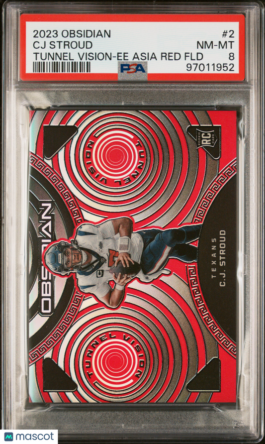 2023 Panini Obsidian CJ Stroud Tunnel Vision Asia Red Flood #2 PSA 8