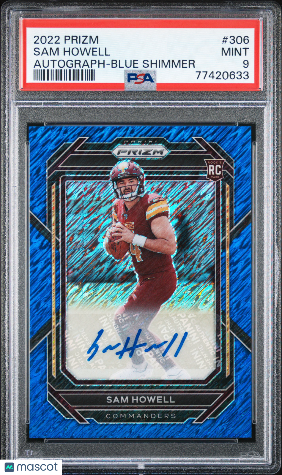 2022 Panini Prizm Sam Howell Rookie Autograph Blue Shimmer /25 #306 RC PSA 9