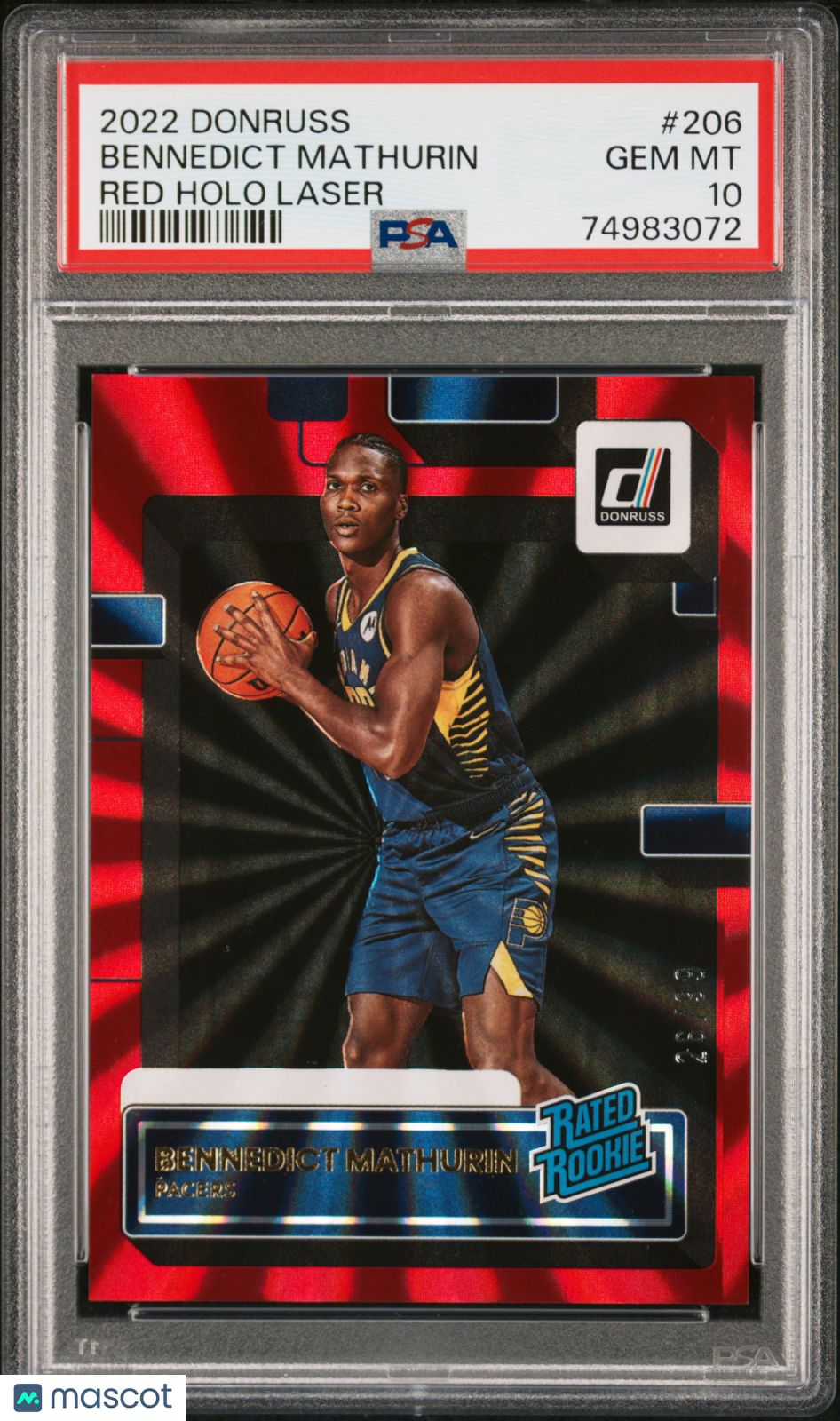 2022 Panini Donruss Bennedict Mathurin Red Holo Laser /99 #206 PSA 10