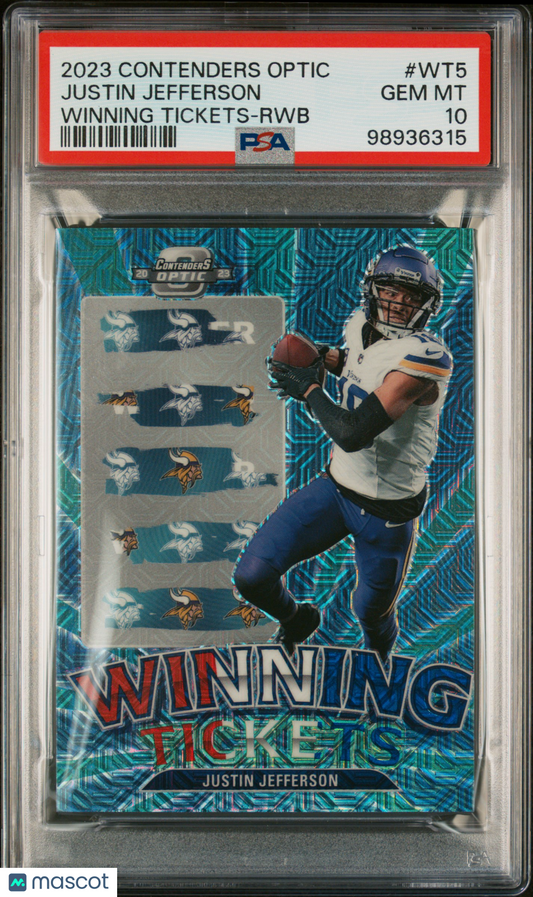 2023 Panini Contenders Optic Justin Jefferson Winning Tickets RW&B /13 PSA 10