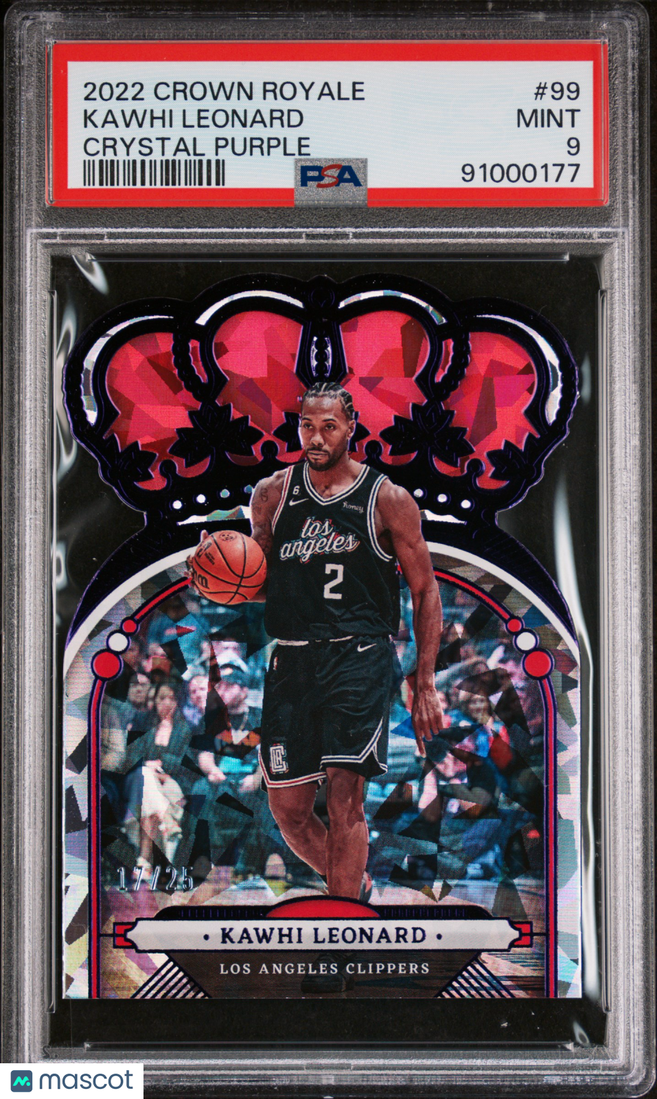 2022 Panini Crown Royale Kawhi Leonard Crystal Purple /25 #99 PSA 9