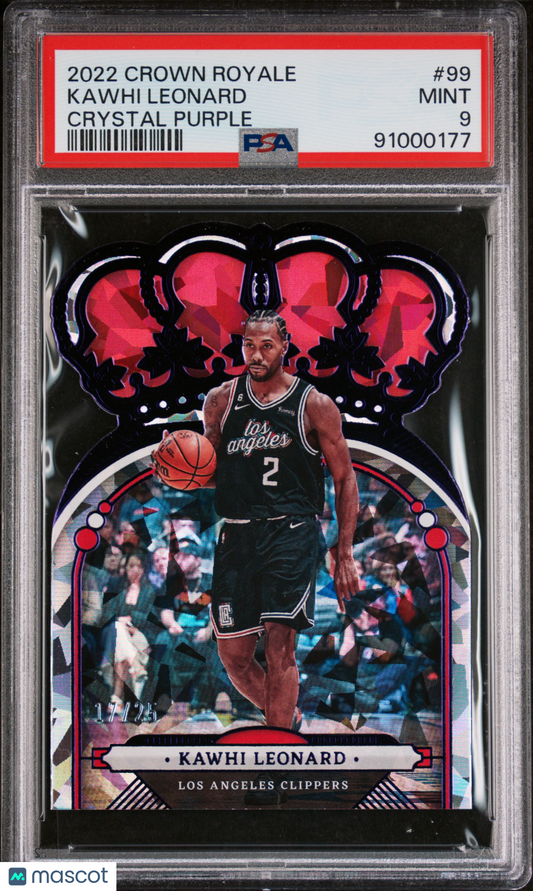 2022 Panini Crown Royale Kawhi Leonard Crystal Purple /25 #99 PSA 9