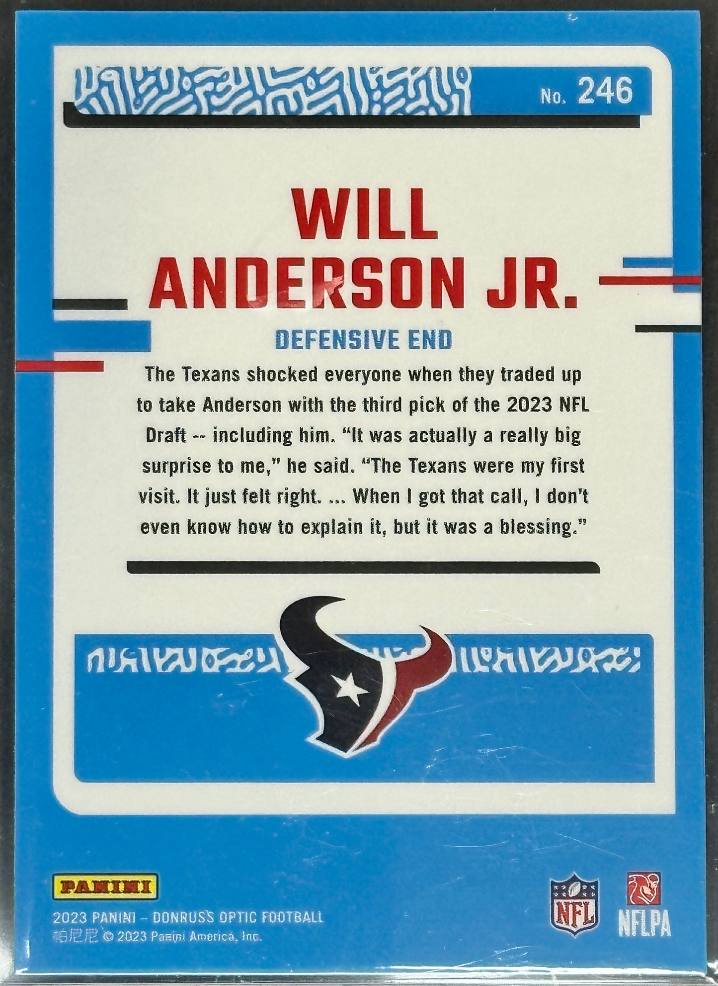 Will Anderson Jr. 2023 Panini Donruss Optic #246