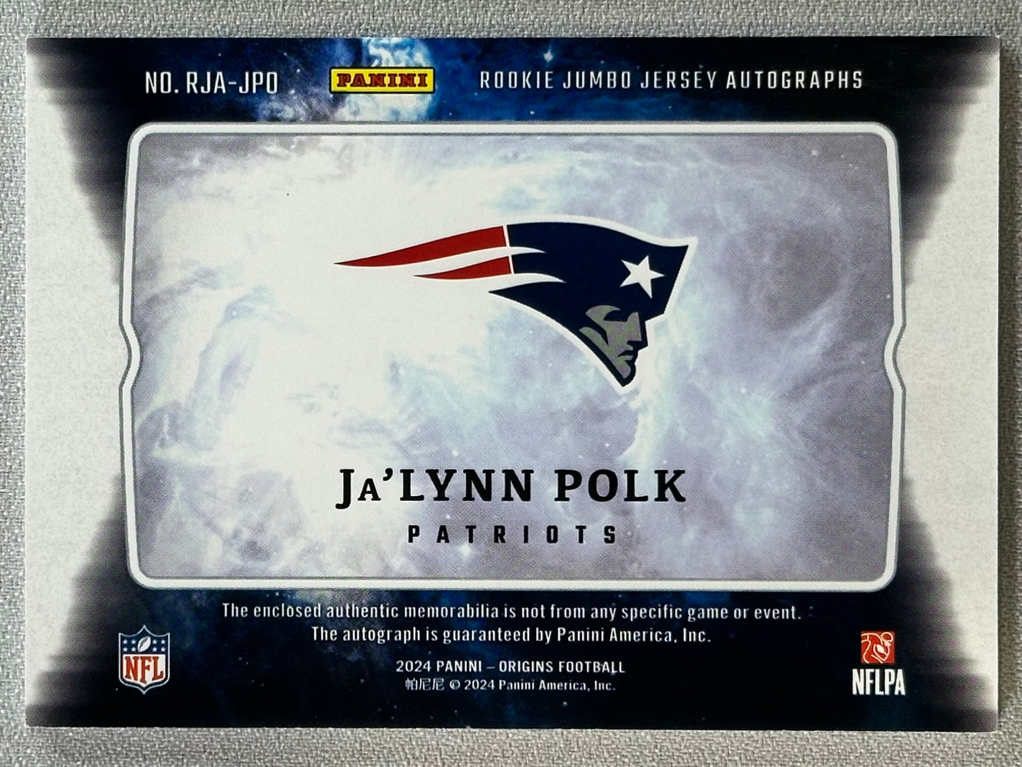 2024 Panini Origins Ja'Lynn Polk Rookie Jumbo Jersey Autographs #RJA-JPO RC