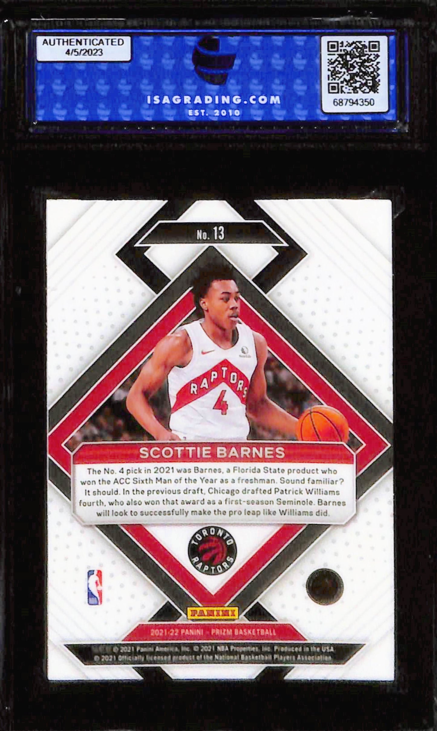 2021-22 Panini Prizm Scottie Barnes Emergent #13 ISA 10