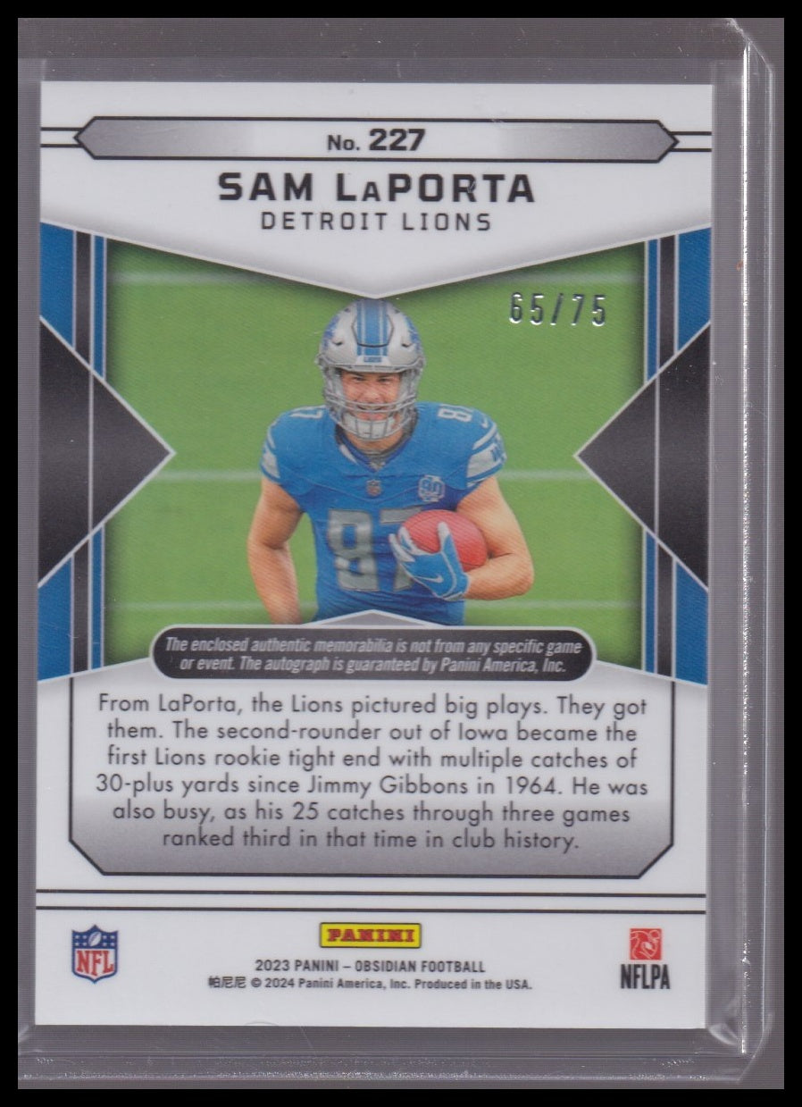 Sam LaPorta 2023 Panini Obsidian Electric Etch Purple /75 #227