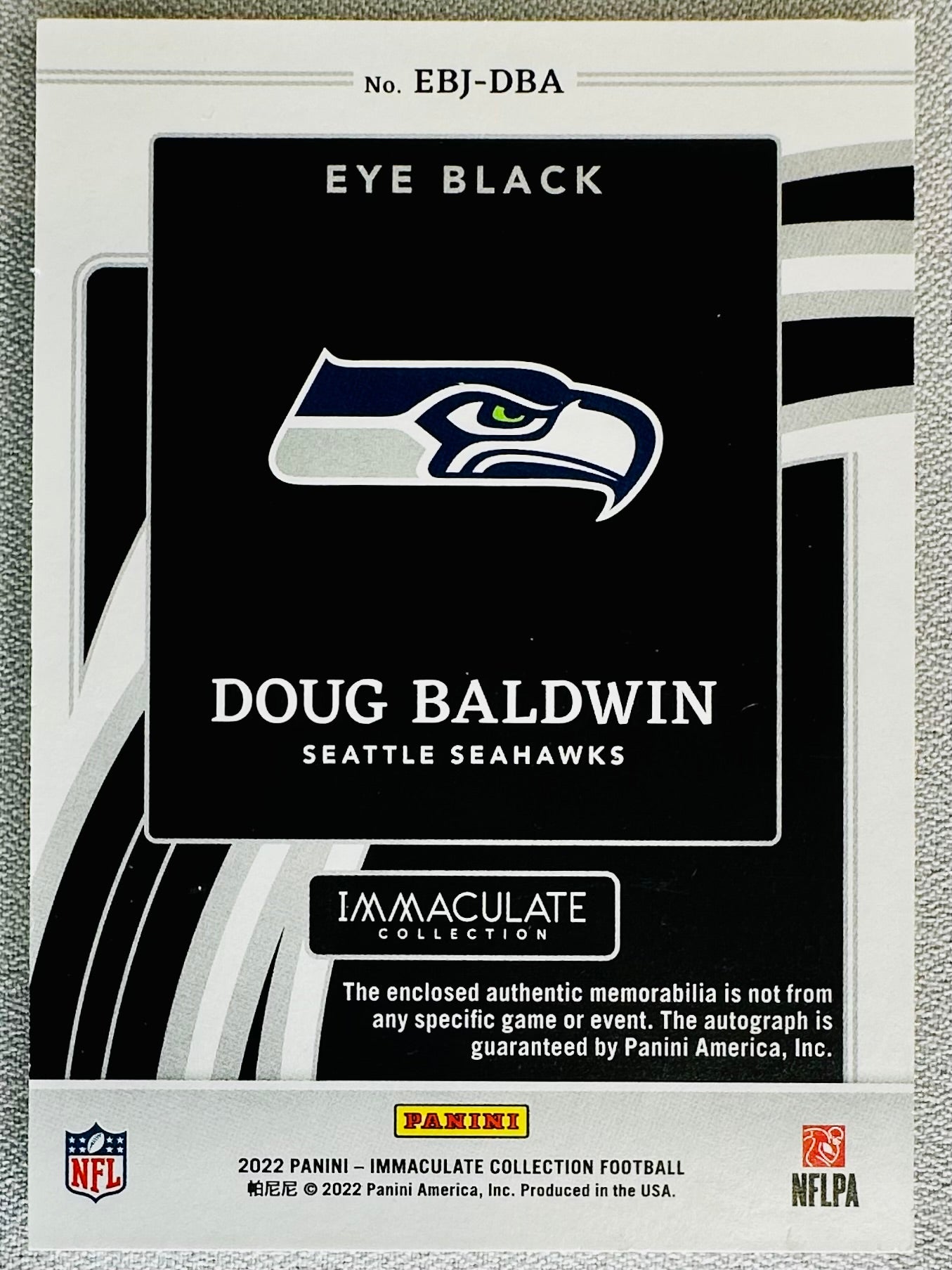 2022 Panini Immaculate Collection Doug Baldwin Eye Black Jerseys /49 #EBJ-DBA