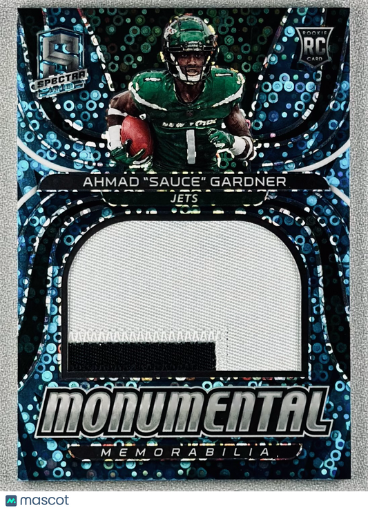 2022 Panini Spectra Ahmad Sauce Gardner Monumental Memorabilia Blue Neon /60 RC