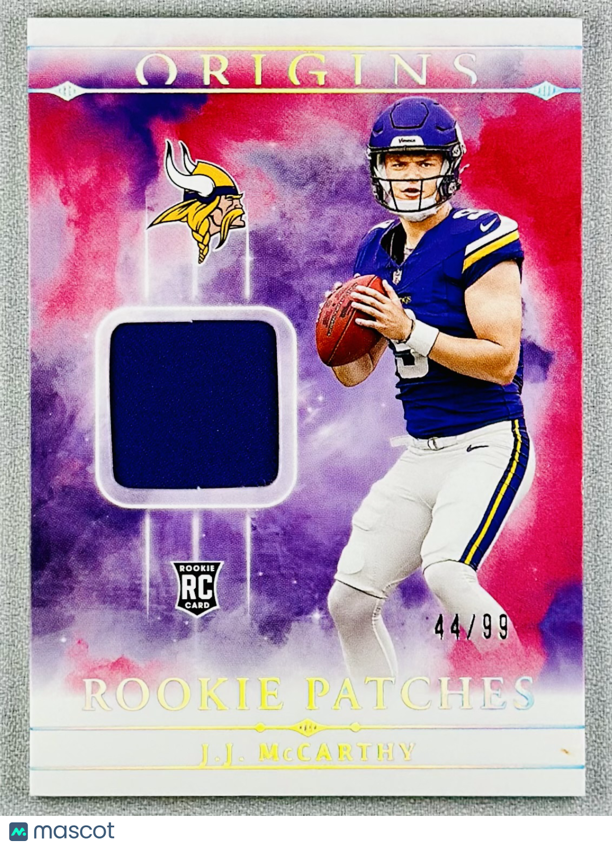 2024 Panini Origins J.J. McCarthy Rookie Patches Red /99 #RPT-JMC RC