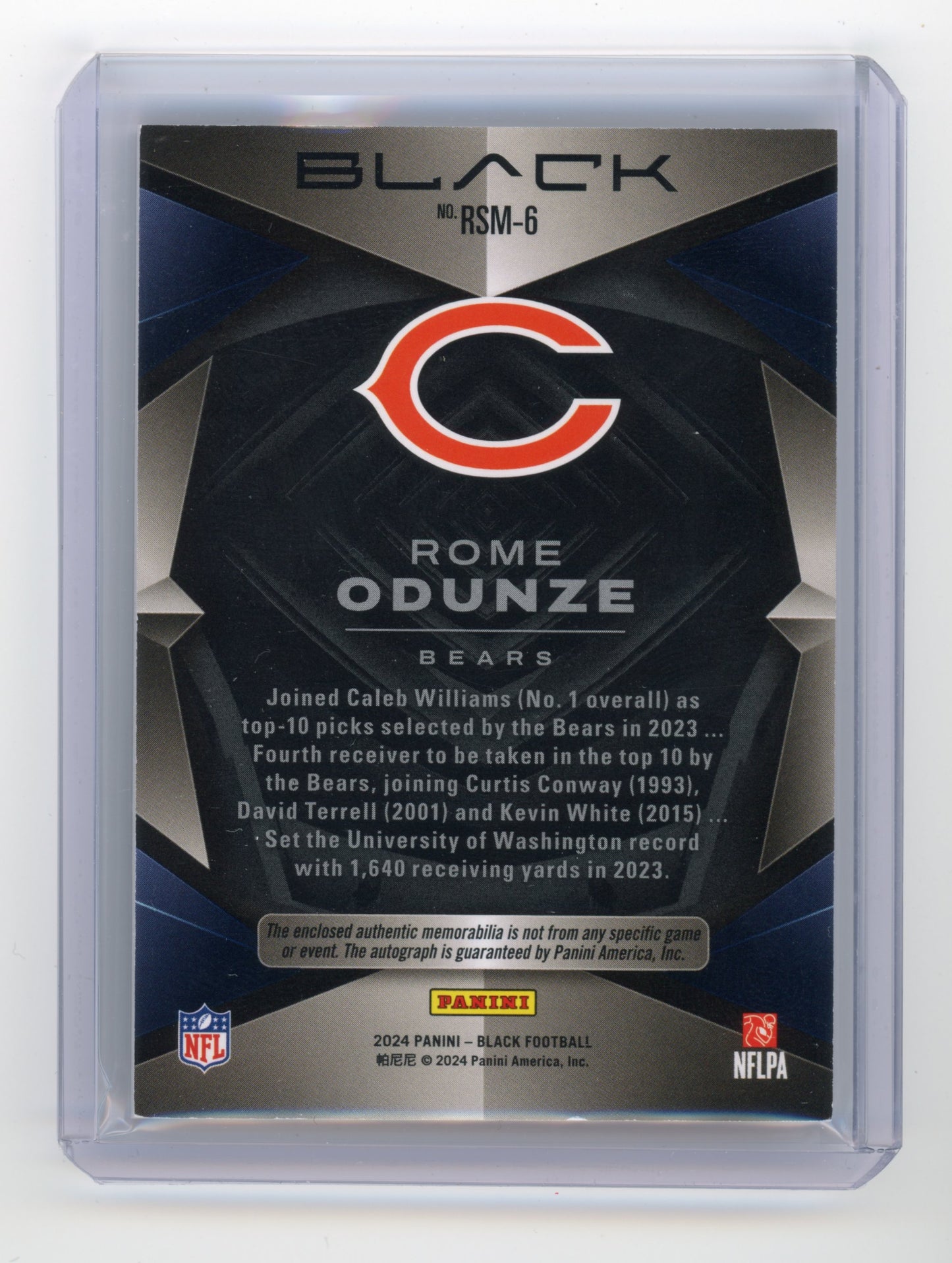 2024 Panini Black Rome Odunze Rookie Signature Materials Citrine 17/50 #RSM-6