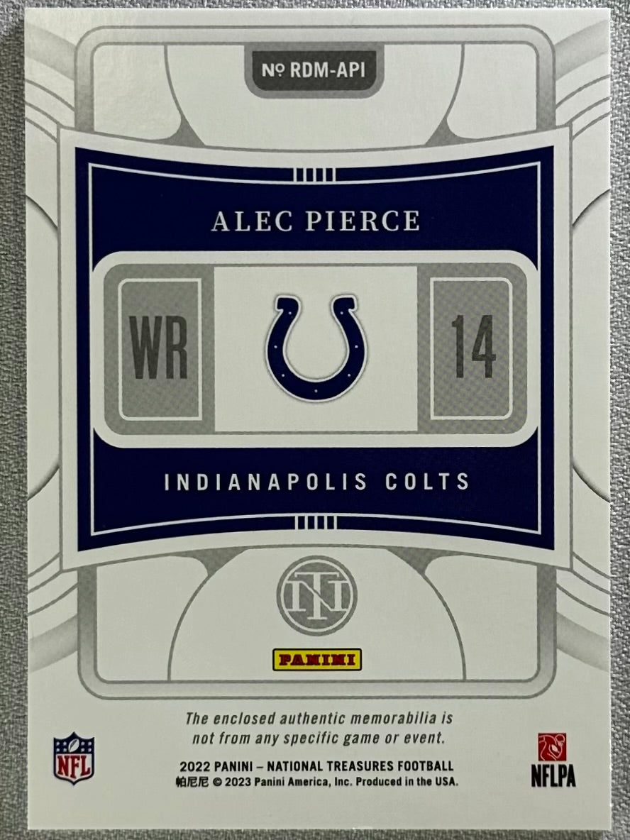 2022 Panini National Treasures Alec Pierce Rookie Dual Materials /49 #14 RC