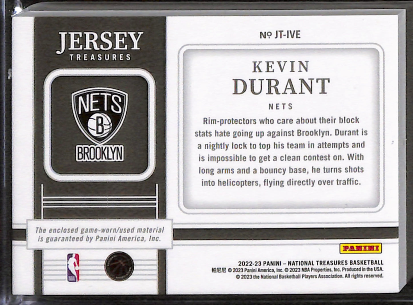 2022-23 National Treasures Kevin Durant Jersey Treasures /99 #JT-IVE