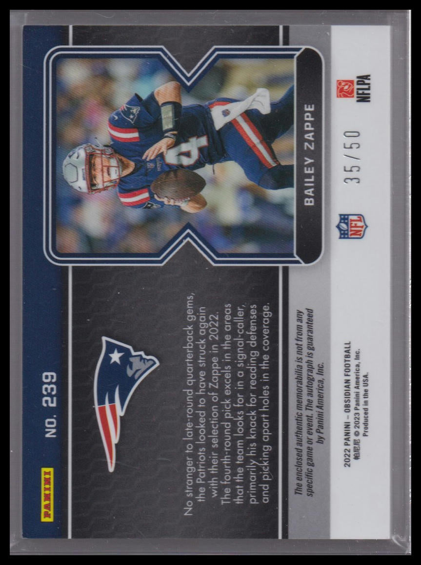 Bailey Zappe 2022 Panini Obsidian Electric Etch Green /50 #239