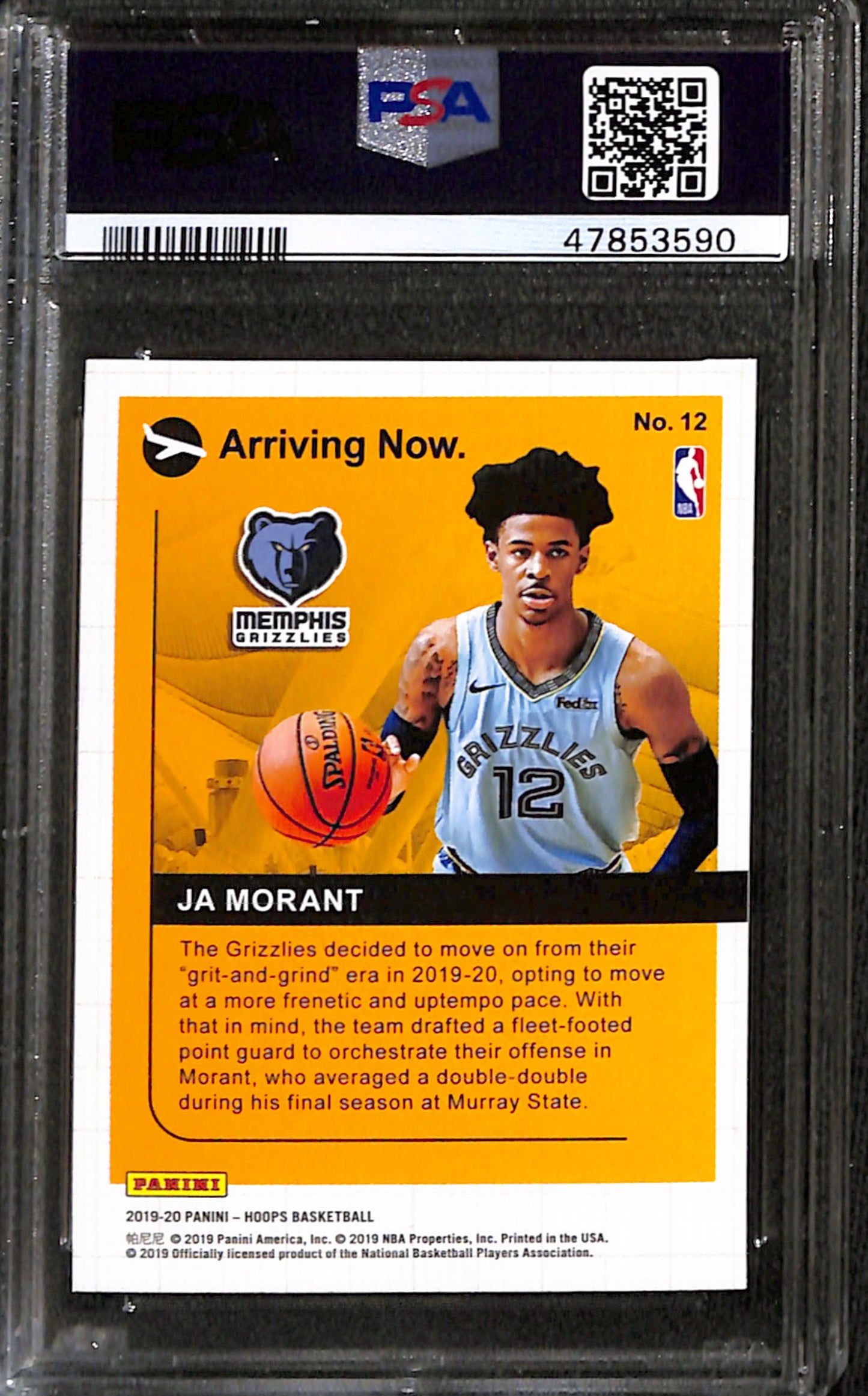 2019-20 Hoops Ja Morant Arriving Now RC #12 PSA 9