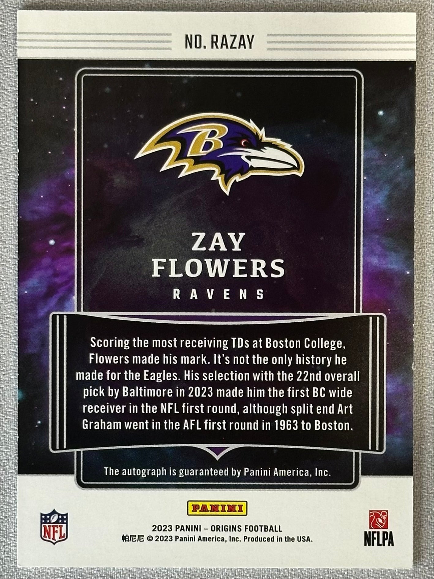 2023 Panini Origins Zay Flowers Rookie Auto #RAZAY RC