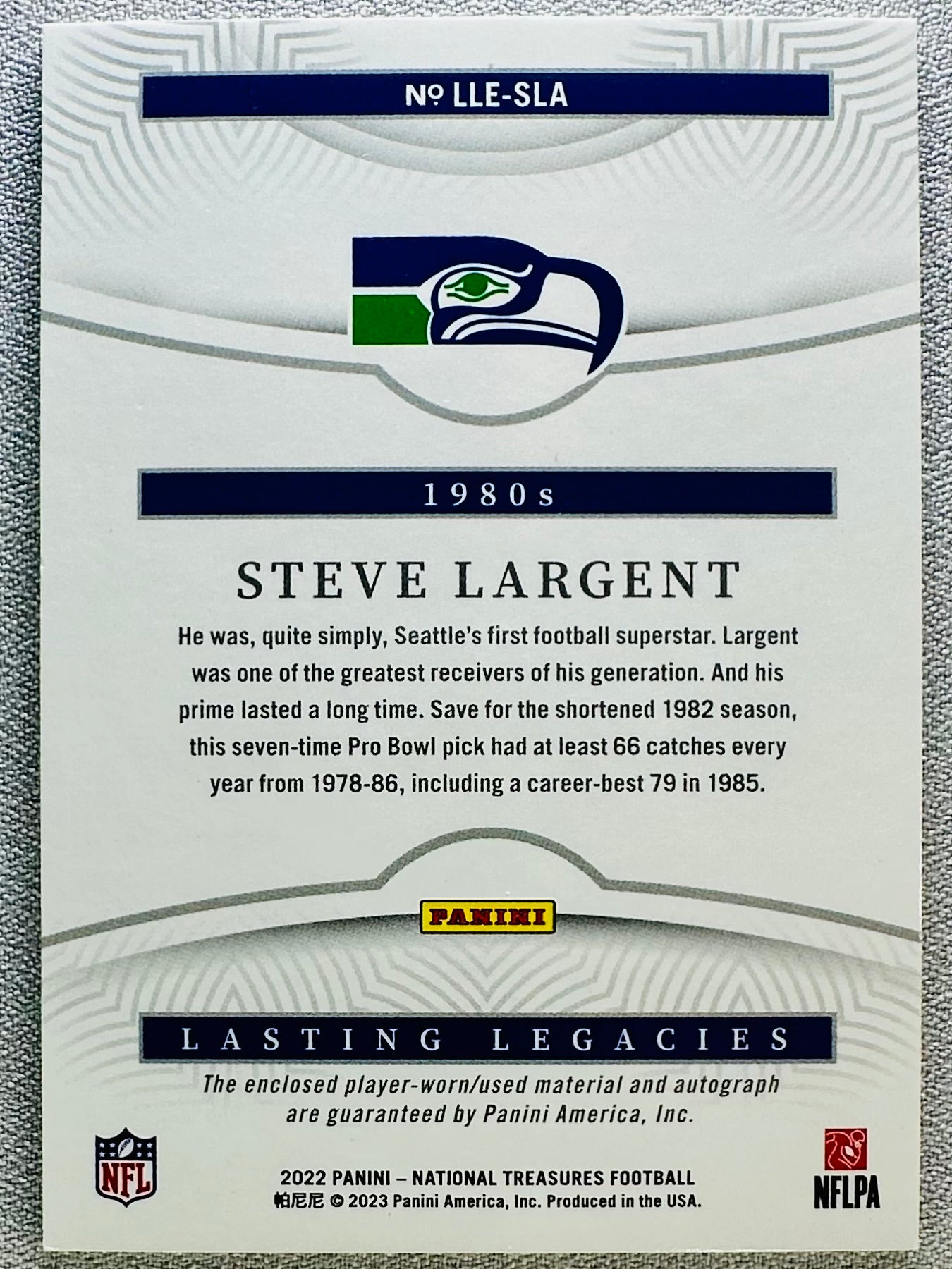 2022 Panini National Treasures Steve Largent Lasting Legacies /99 #LLE-SLA