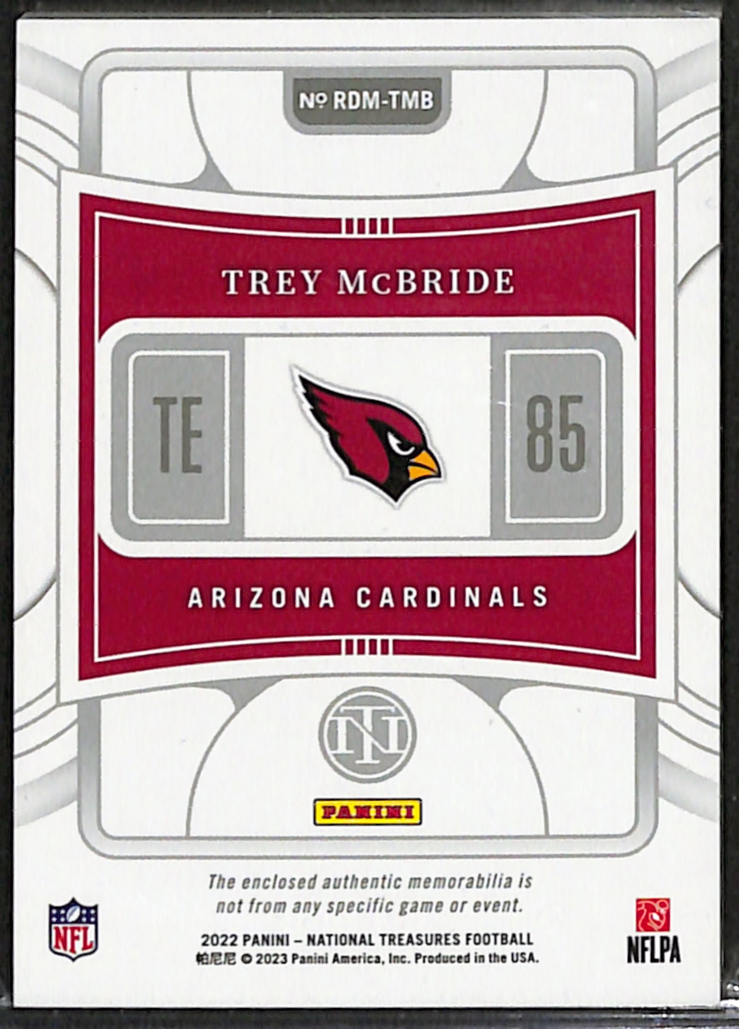 Trey McBride 2022 National Treasures Rookie Dual Materials Purple /49 #RDM-TMB