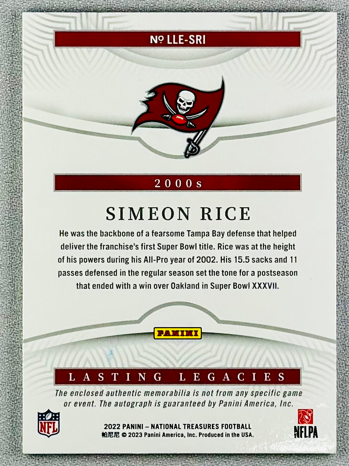 2022 Panini National Treasures Simeon Rice Lasting Legacies PA Holo Silver /25