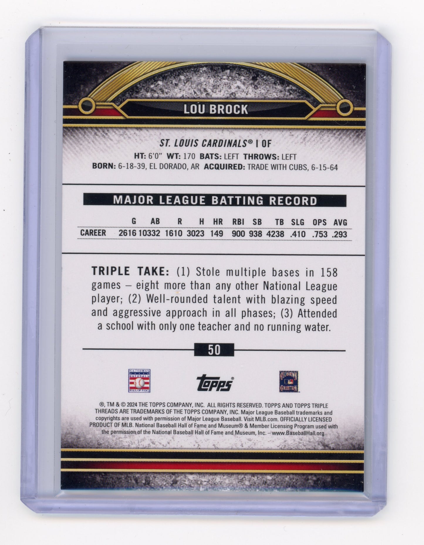 2024 Topps Triple Threads Lou Brock Red White & Blue 01/10 #50