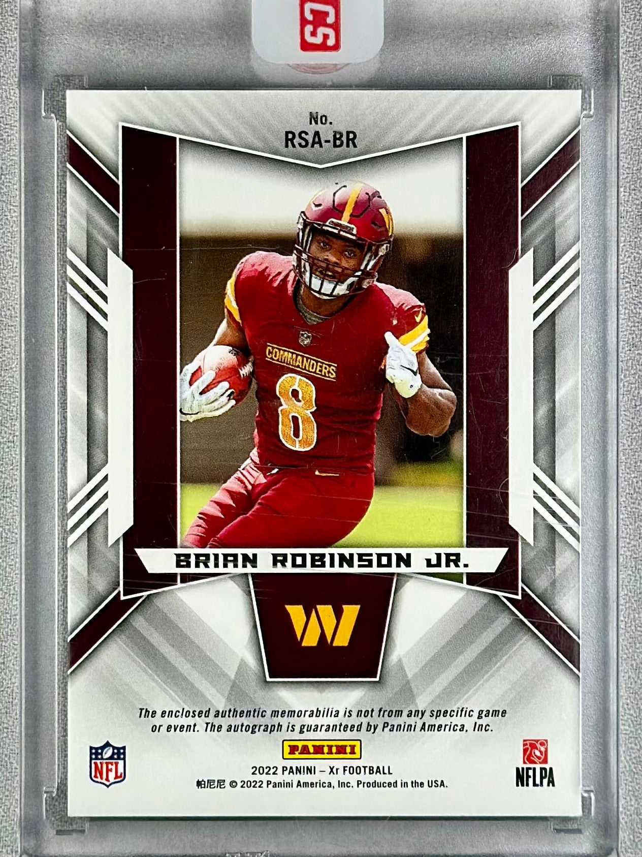 2022 Panini XR Brian Robinson Jr. Rookie Swatch Autograph Orange /25 #RSA-BR RC