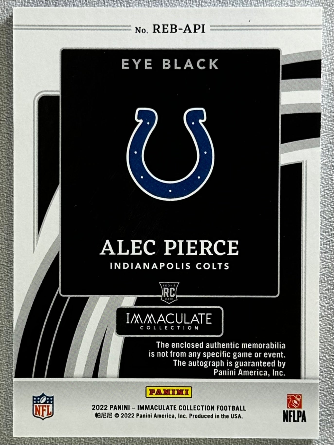 2022 Panini Immaculate Alec Pierce Rookie Eye Black Auto /99 #REB-API RC