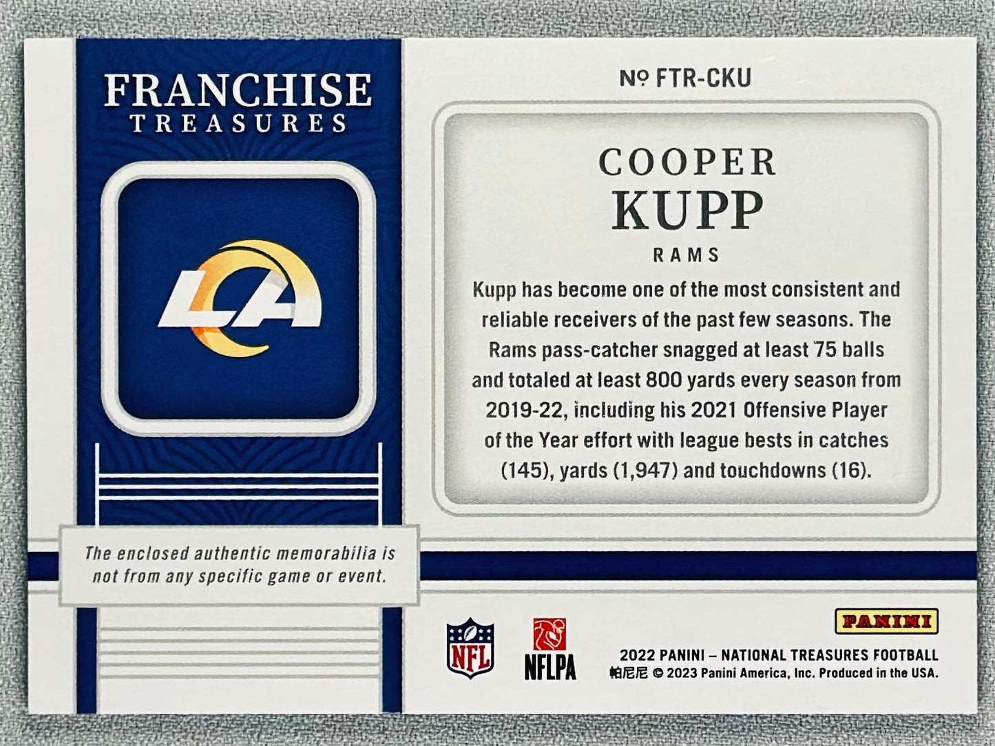 2022 Panini National Treasures Cooper Kupp Franchise Treasures /49 # FTR-CKU