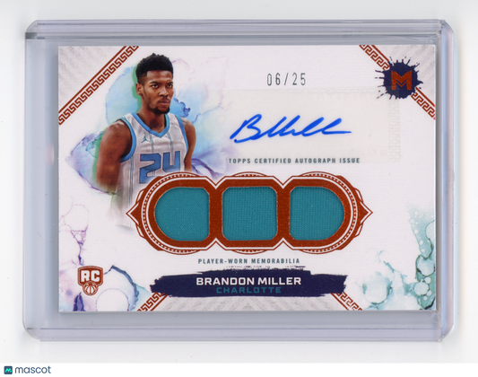 2024 Topps Motif Brandon Miller Rookie Triple Relic Auto Orange 06/25 #102