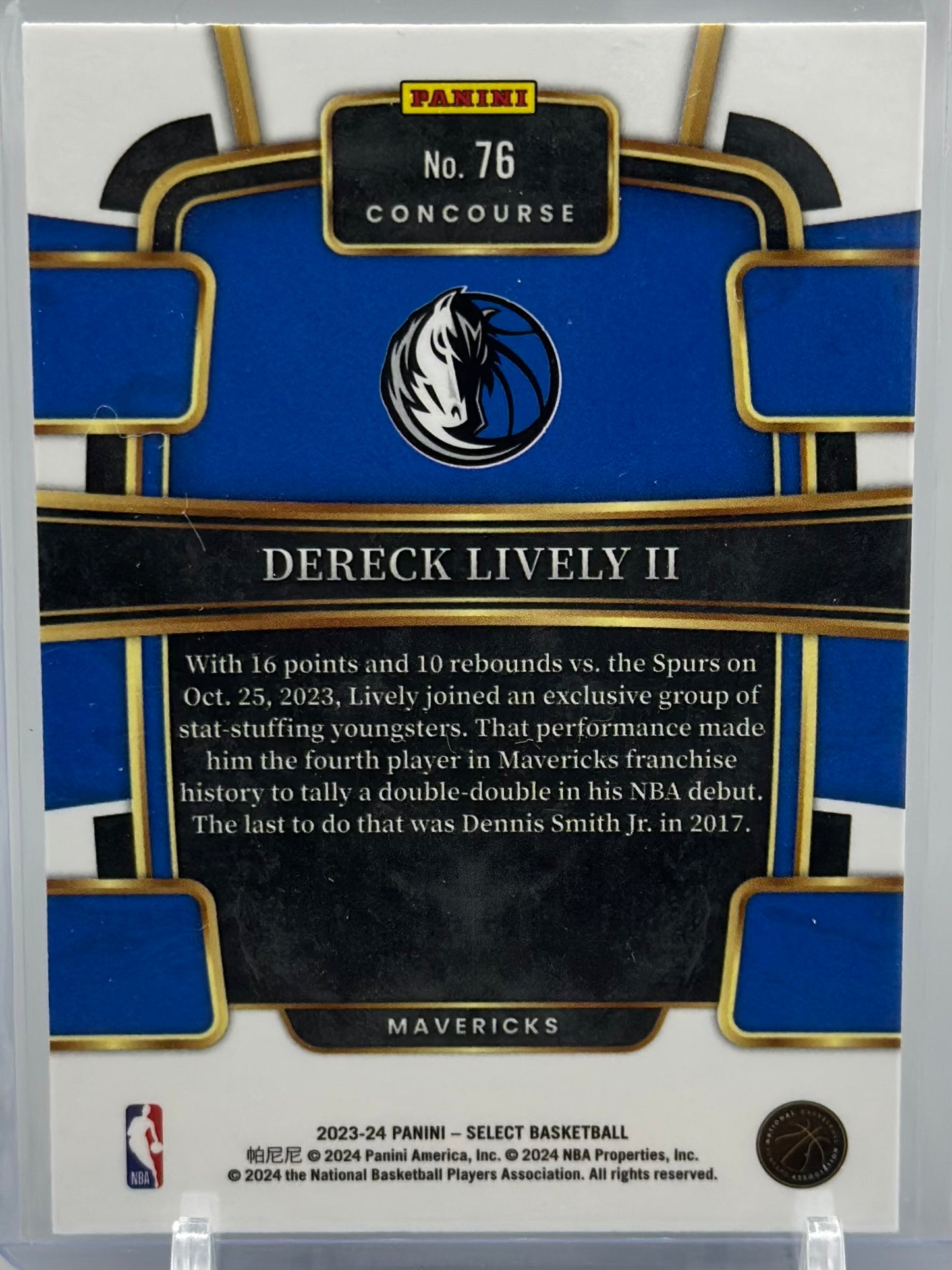 Dereck Lively II 2023 Panini Select Blue #76 RC