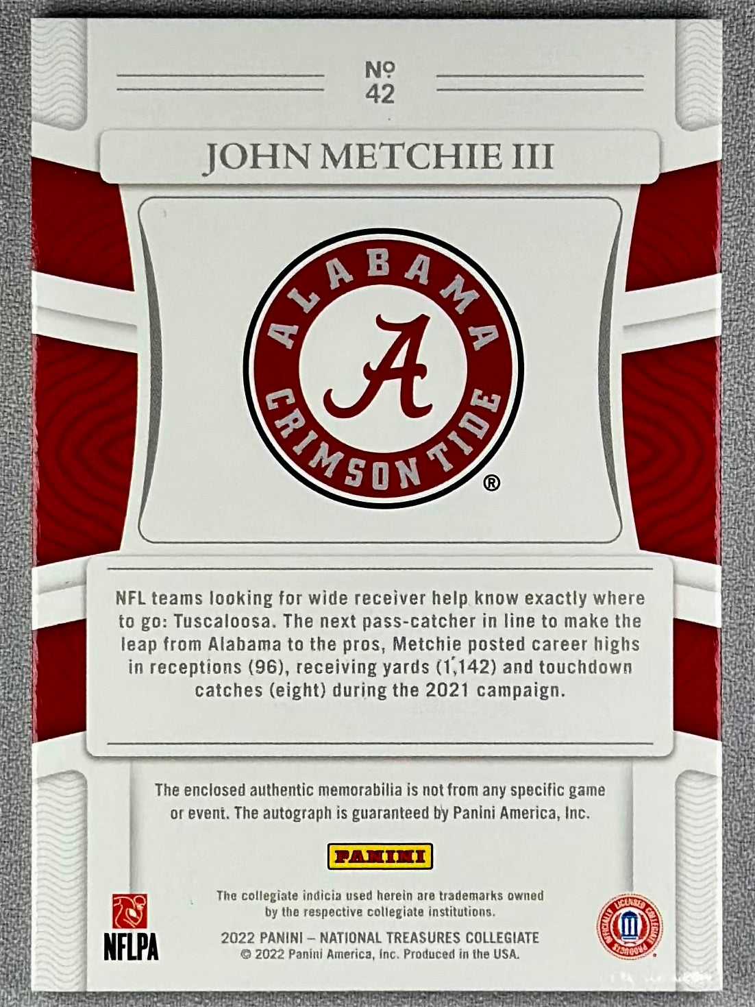 2022 Panini National Treasures Col John Metchie III RPA Bowl Logo /10 #42 RC