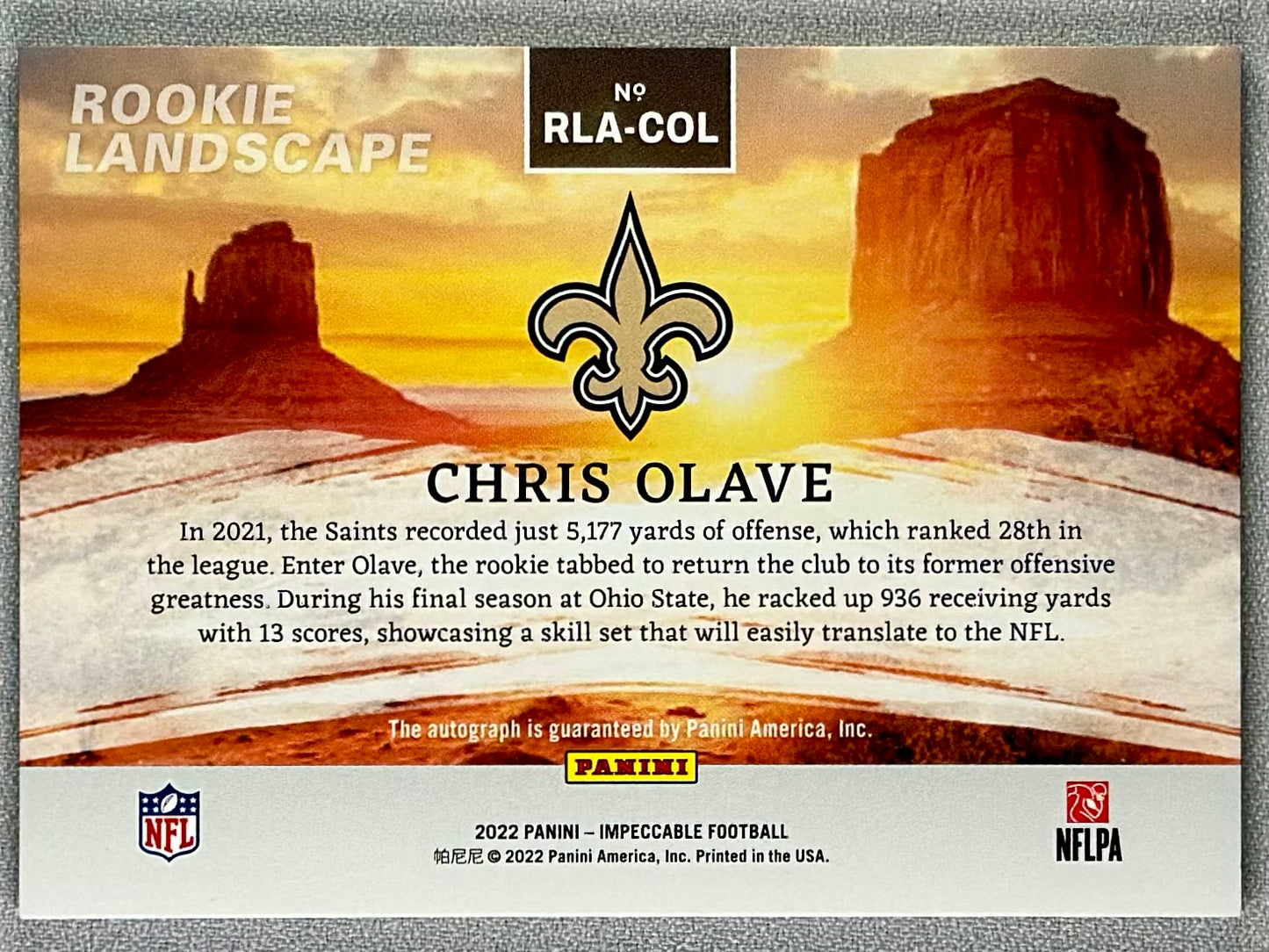 2022 Panini Impeccable Chris Olave Rookie Landscapes Auto /99 #RLA-COL RC