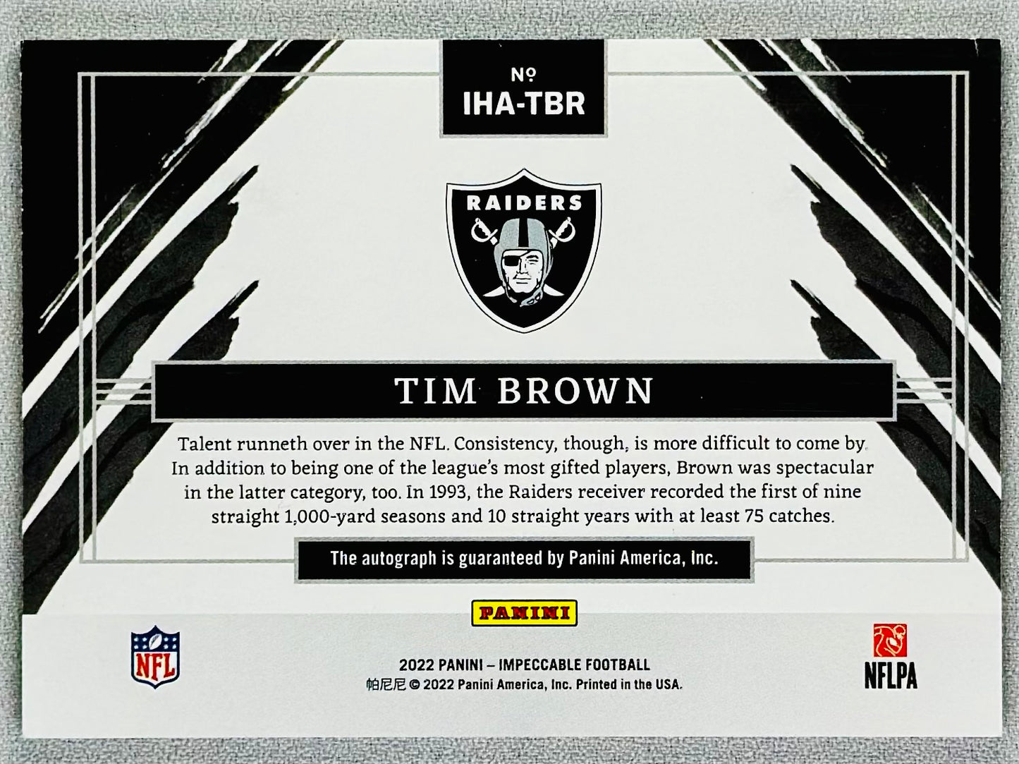 2022 Panini Impeccable Tim Brown HOF Autograph /99 #IHA-TBR