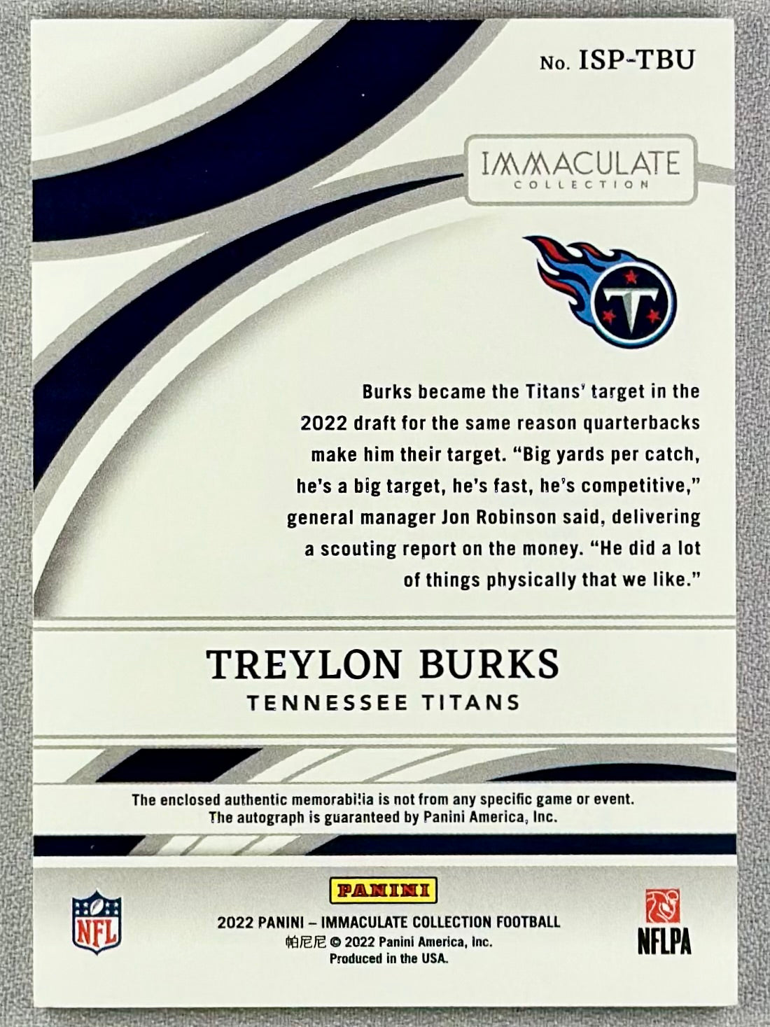 2022 Immaculate Collection Treylon Burks Signature Patches Emerald /18 RC