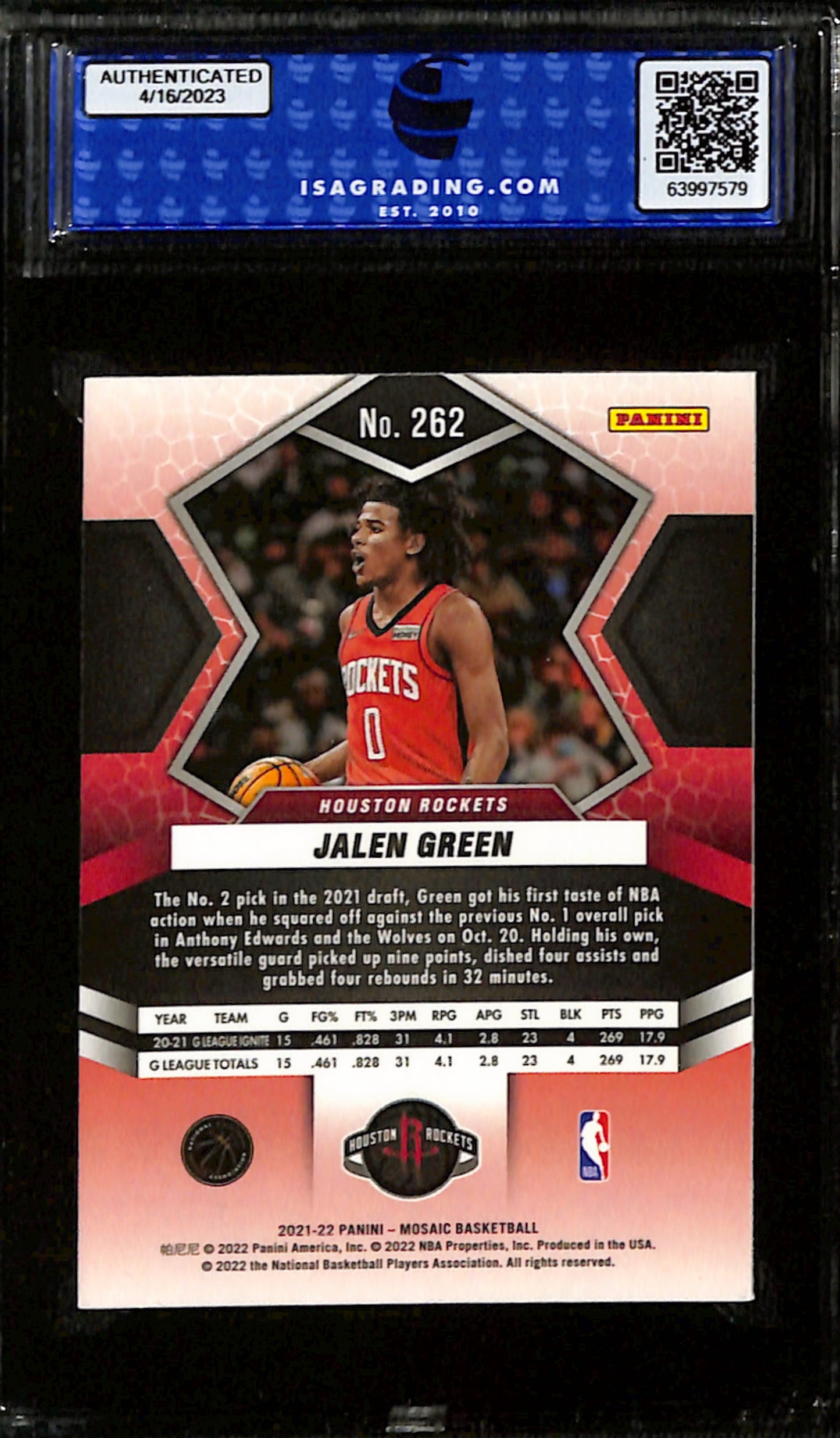 2021-22 Panini Mosaic Jalen Green #262 ISA 9