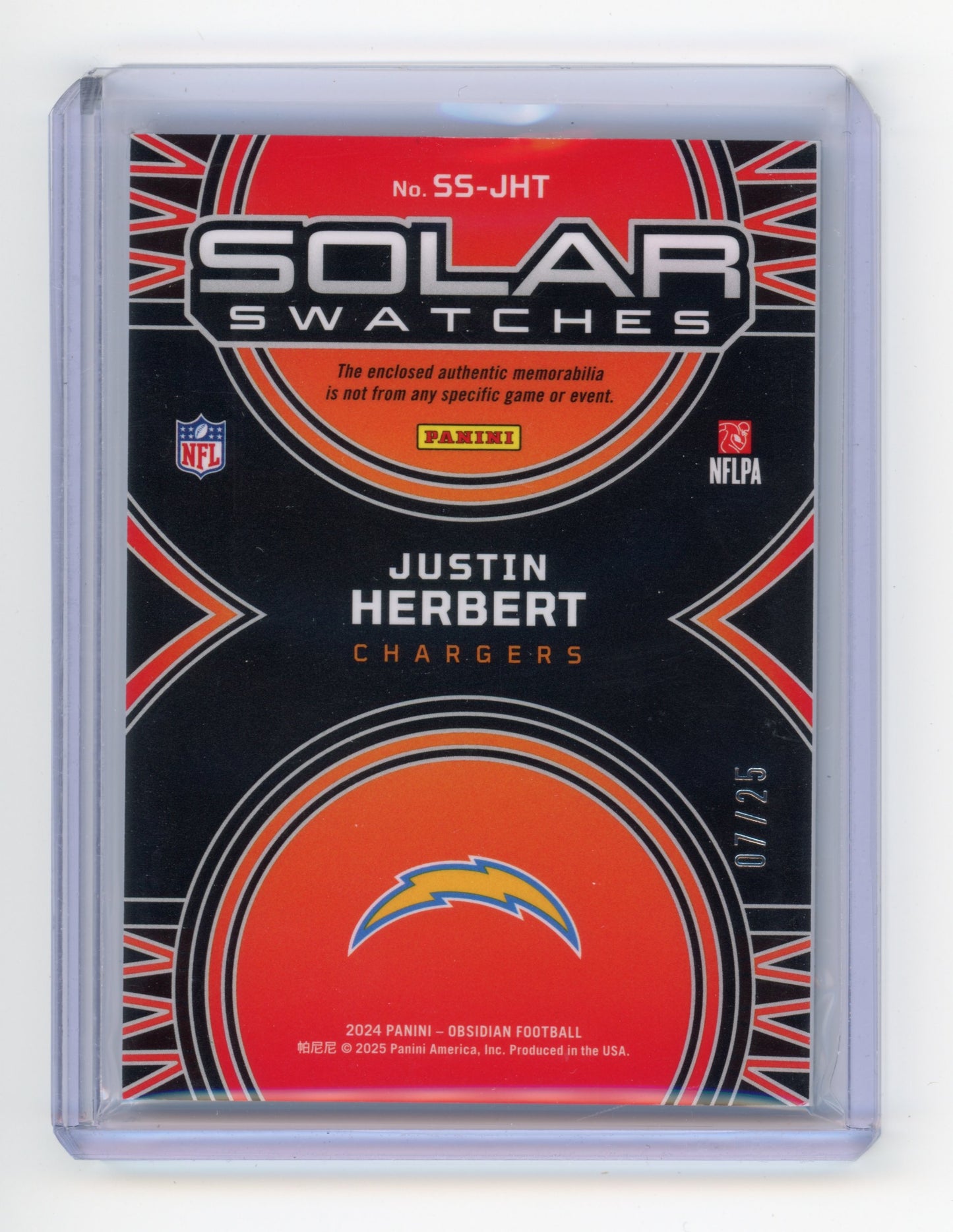 2024 Panini Obsidian Justin Herbert Solar Swatches Blue 07/25 #SS-JHT
