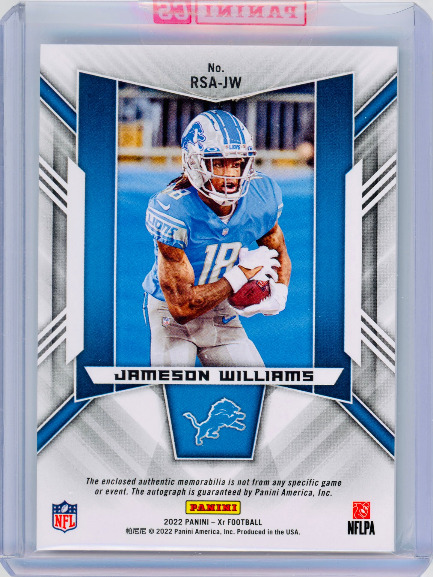 2022 Panini XR Jameson Williams Rookie Swatch Autographs Blue /35 #RSA-CC